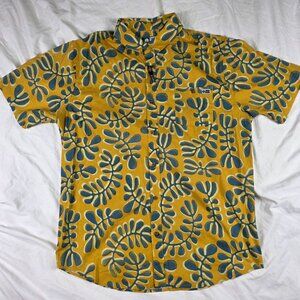 Salty Crew Mens XL Yellow Blue Short Sleeve Button Up Shirt Stretch Fit Casual